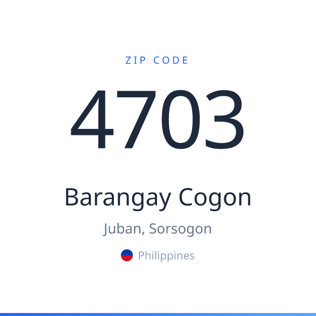Shareable ZIP code 4703 card for Barangay Cogon, light theme