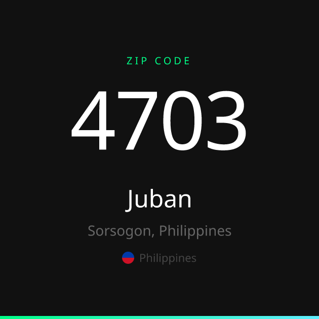Shareable ZIP code 4703 card for Juban, dark theme