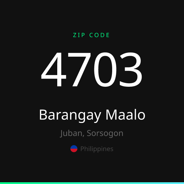 Shareable ZIP code 4703 card for Barangay Maalo, dark theme