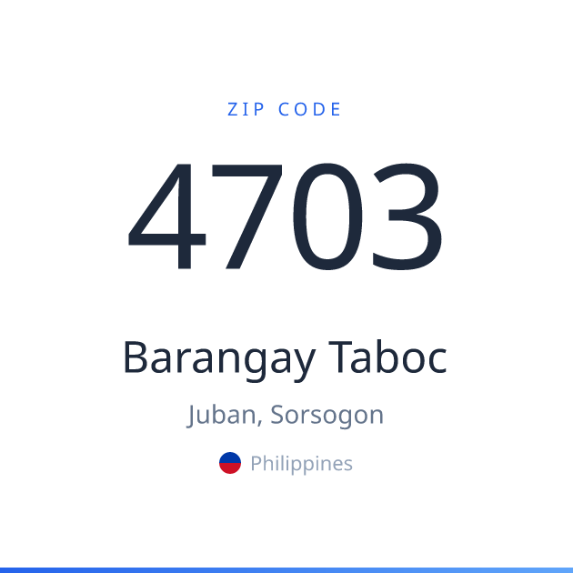 Shareable ZIP code 4703 card for Barangay Taboc, light theme