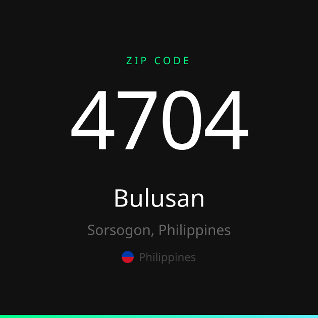 Shareable ZIP code 4704 card for Bulusan, dark theme