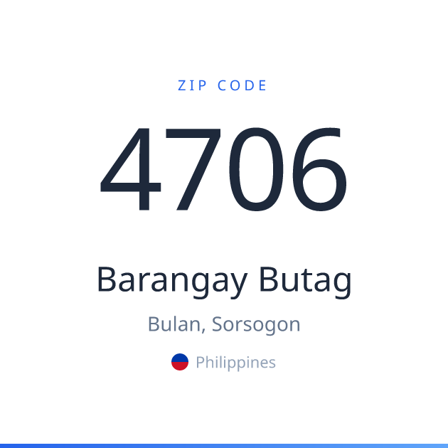 Shareable ZIP code 4706 card for Barangay Butag, light theme