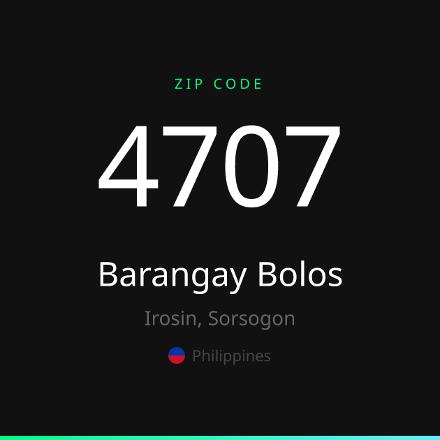 Shareable ZIP code 4707 card for Barangay Bolos, dark theme