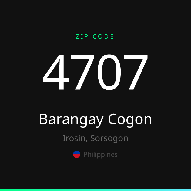 Shareable ZIP code 4707 card for Barangay Cogon, dark theme