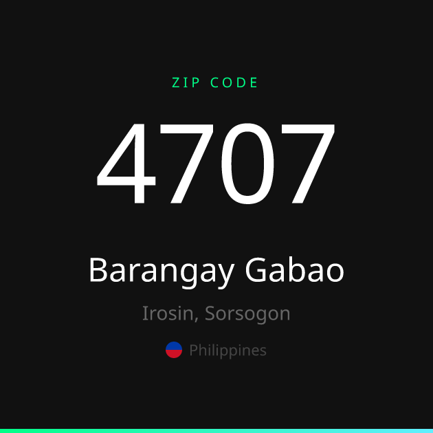 Shareable ZIP code 4707 card for Barangay Gabao, dark theme
