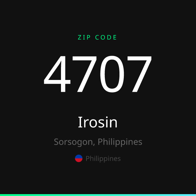 Shareable ZIP code 4707 card for Irosin, dark theme