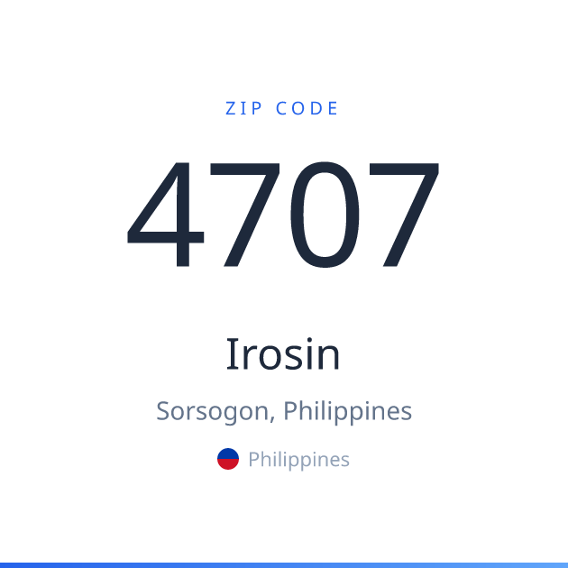 Shareable ZIP code 4707 card for Irosin, light theme