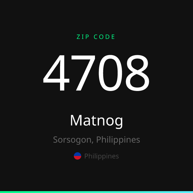 Shareable ZIP code 4708 card for Matnog, dark theme