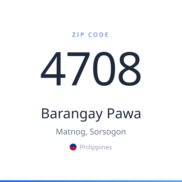 Shareable ZIP code 4708 card for Barangay Pawa, light theme