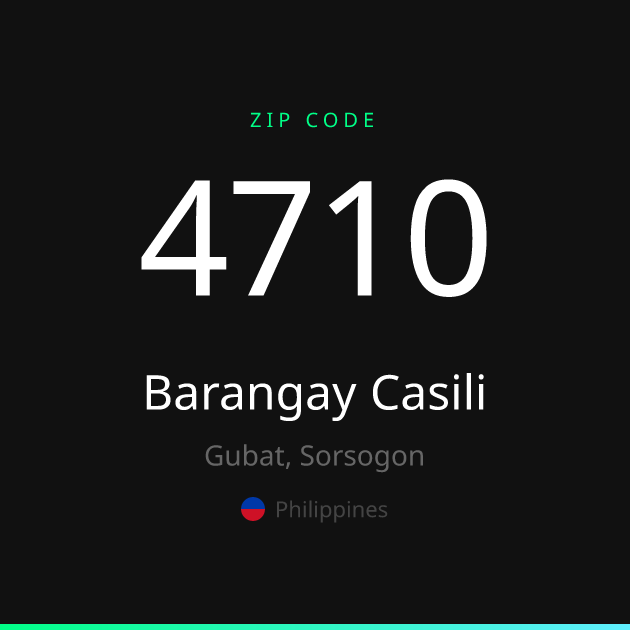 Shareable ZIP code 4710 card for Barangay Casili, dark theme