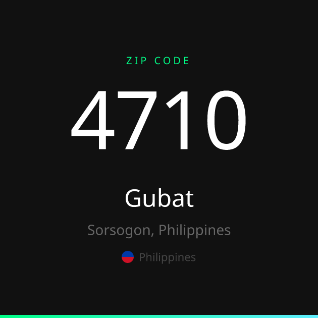 Shareable ZIP code 4710 card for Gubat, dark theme