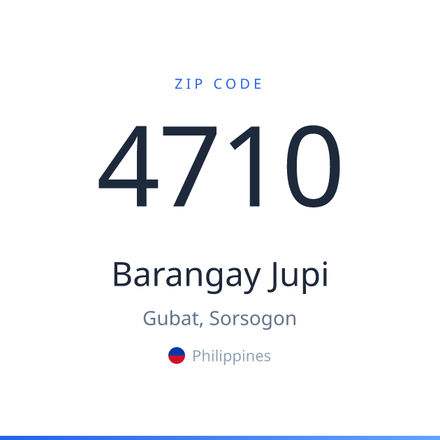 Shareable ZIP code 4710 card for Barangay Jupi, light theme