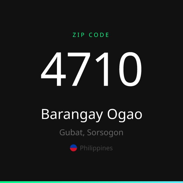 Shareable ZIP code 4710 card for Barangay Ogao, dark theme