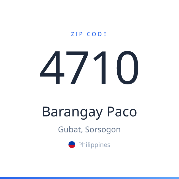 Shareable ZIP code 4710 card for Barangay Paco, light theme
