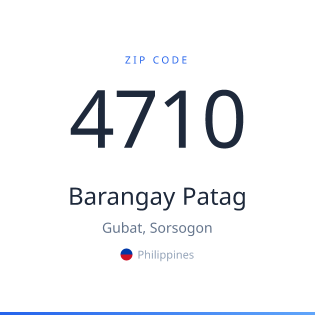 Shareable ZIP code 4710 card for Barangay Patag, light theme