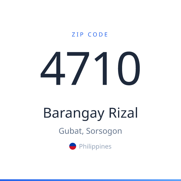 Shareable ZIP code 4710 card for Barangay Rizal, light theme