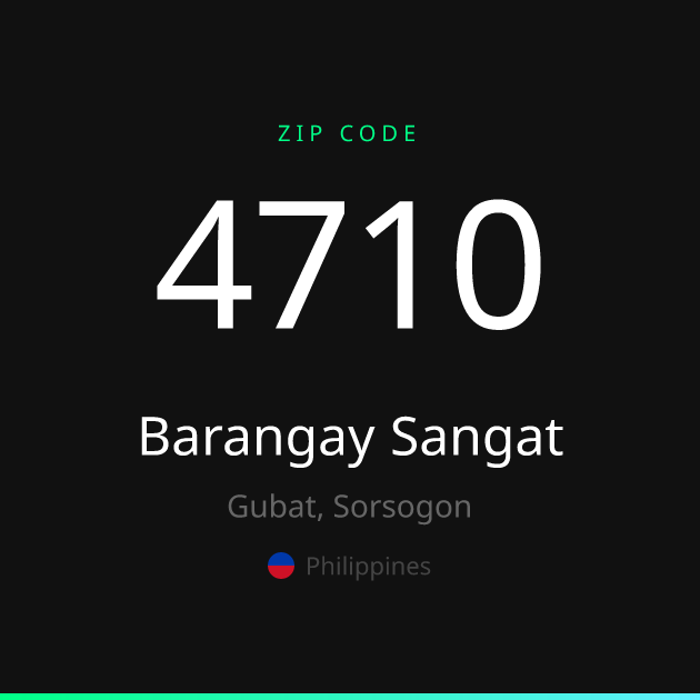 Shareable ZIP code 4710 card for Barangay Sangat, dark theme