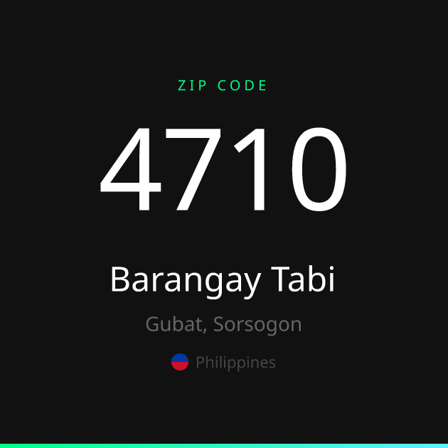Shareable ZIP code 4710 card for Barangay Tabi, dark theme