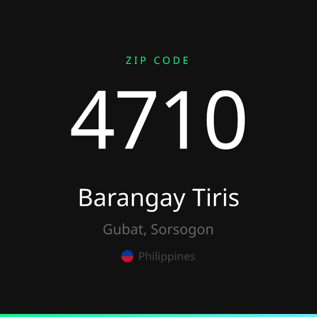 Shareable ZIP code 4710 card for Barangay Tiris, dark theme