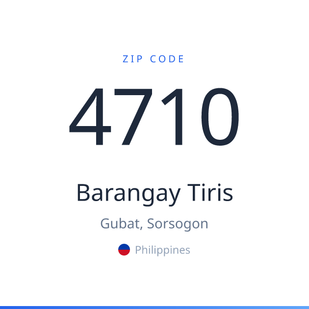 Shareable ZIP code 4710 card for Barangay Tiris, light theme