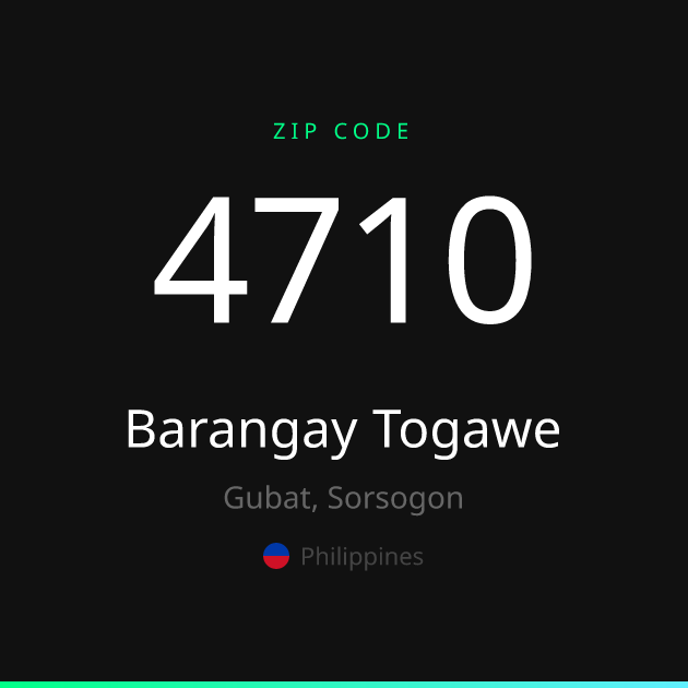 Shareable ZIP code 4710 card for Barangay Togawe, dark theme