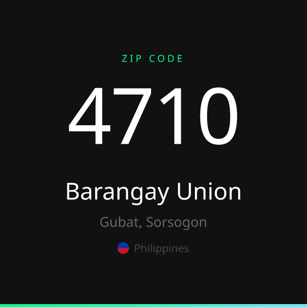 Shareable ZIP code 4710 card for Barangay Union, dark theme