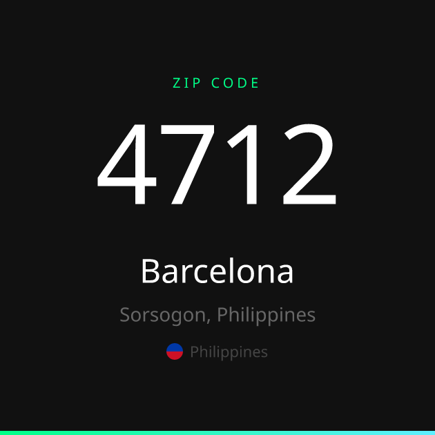 Shareable ZIP code 4712 card for Barcelona, dark theme