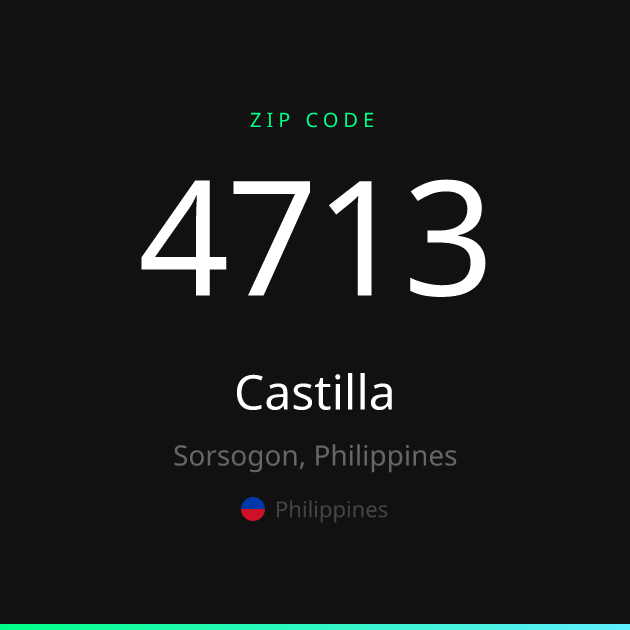 Shareable ZIP code 4713 card for Castilla, dark theme