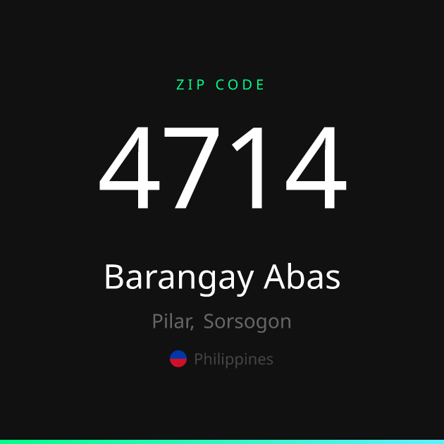 Shareable ZIP code 4714 card for Barangay Abas, dark theme