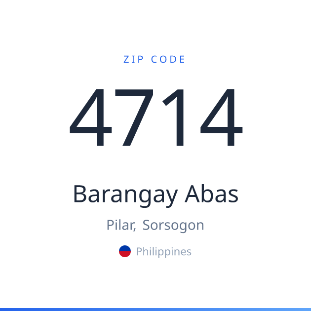 Shareable ZIP code 4714 card for Barangay Abas, light theme