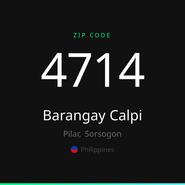 Shareable ZIP code 4714 card for Barangay Calpi, dark theme