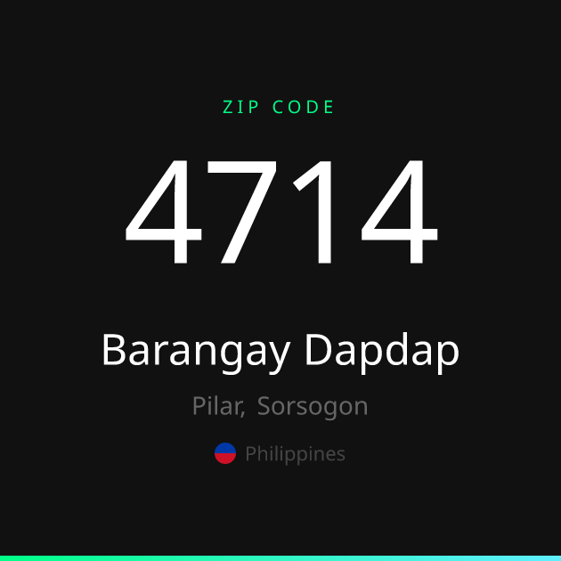 Shareable ZIP code 4714 card for Barangay Dapdap, dark theme
