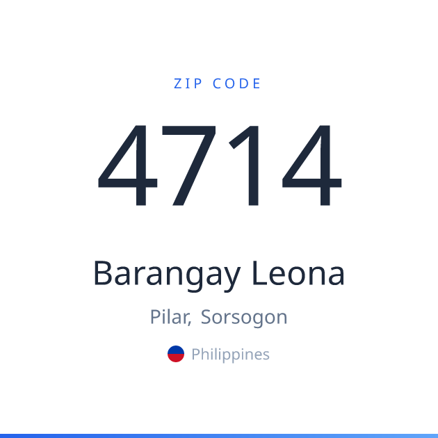 Shareable ZIP code 4714 card for Barangay Leona, light theme