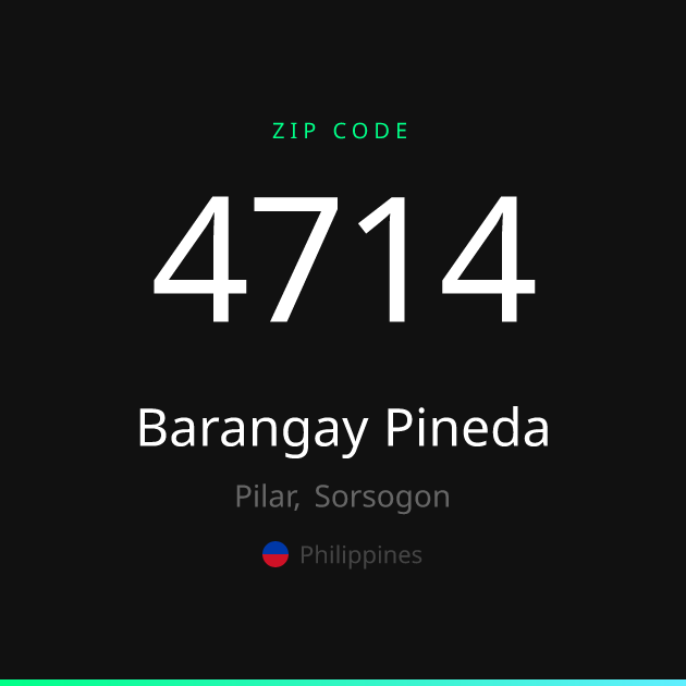 Shareable ZIP code 4714 card for Barangay Pineda, dark theme