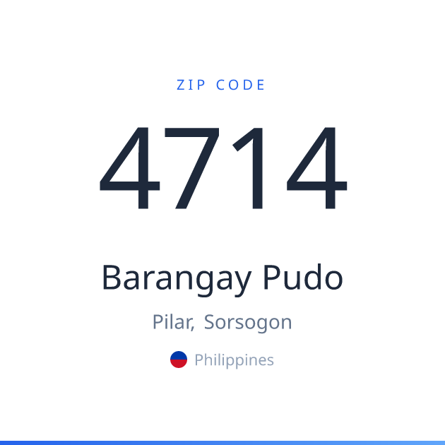 Shareable ZIP code 4714 card for Barangay Pudo, light theme