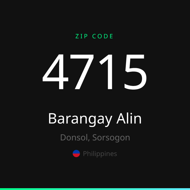 Shareable ZIP code 4715 card for Barangay Alin, dark theme