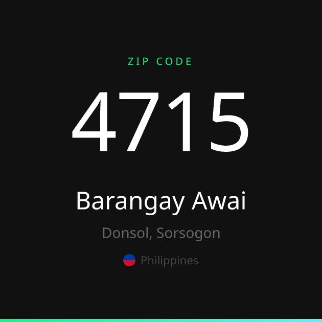 Shareable ZIP code 4715 card for Barangay Awai, dark theme