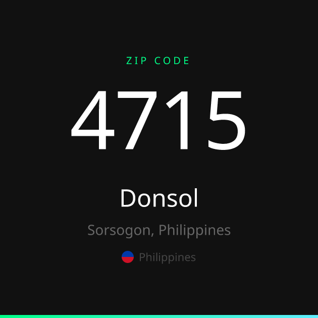 Shareable ZIP code 4715 card for Donsol, dark theme