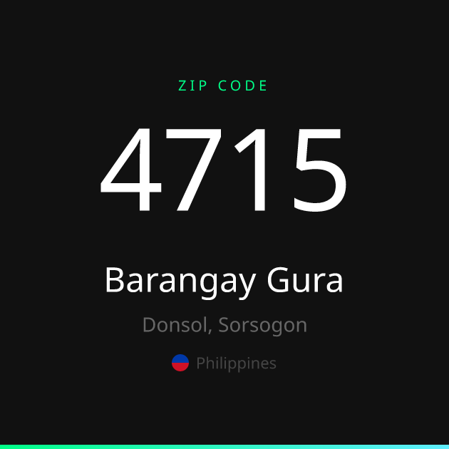Shareable ZIP code 4715 card for Barangay Gura, dark theme