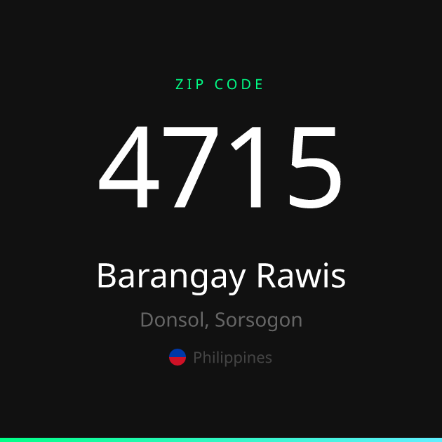 Shareable ZIP code 4715 card for Barangay Rawis, dark theme