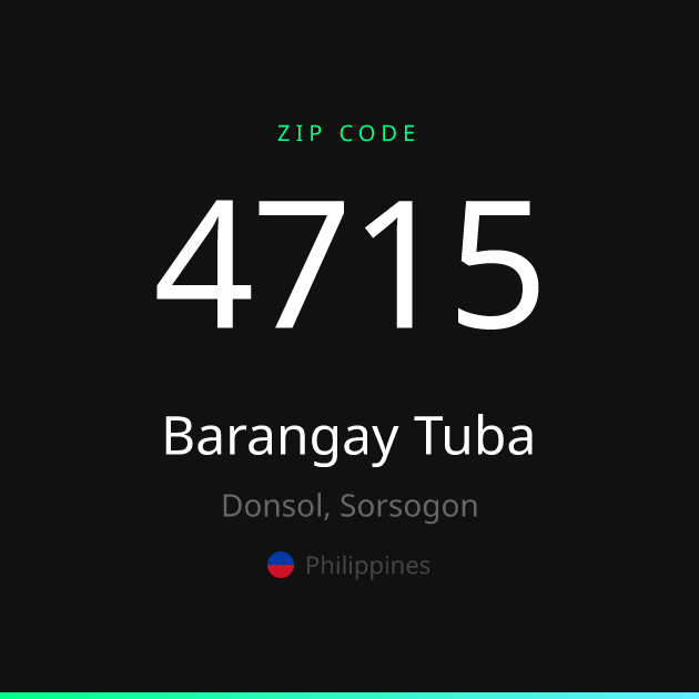 Shareable ZIP code 4715 card for Barangay Tuba, dark theme