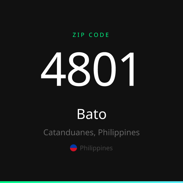 Shareable ZIP code 4801 card for Bato, dark theme