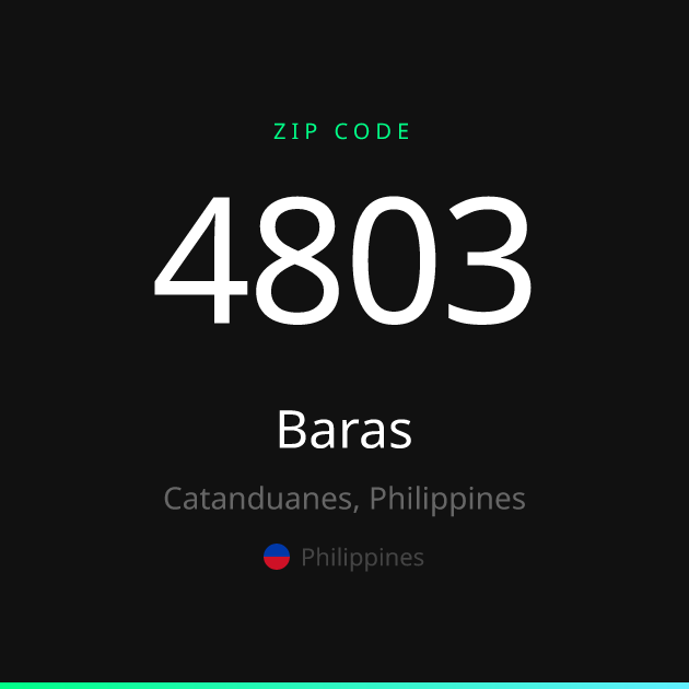 Shareable ZIP code 4803 card for Baras, dark theme