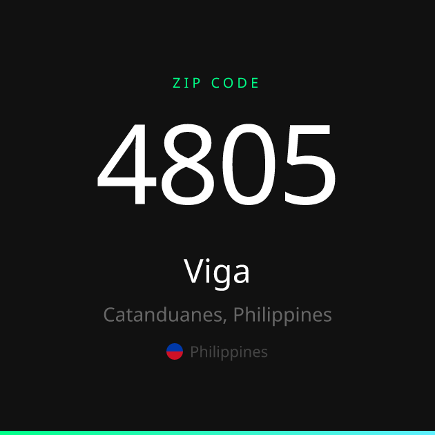 Shareable ZIP code 4805 card for Viga, dark theme