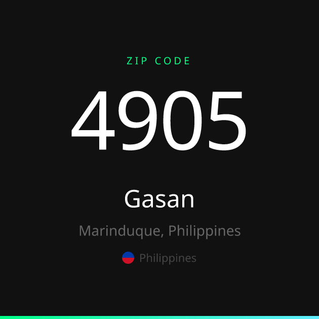 Shareable ZIP code 4905 card for Gasan, dark theme