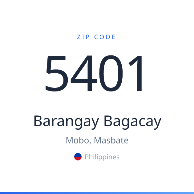 Shareable ZIP code 5401 card for Barangay Bagacay, light theme