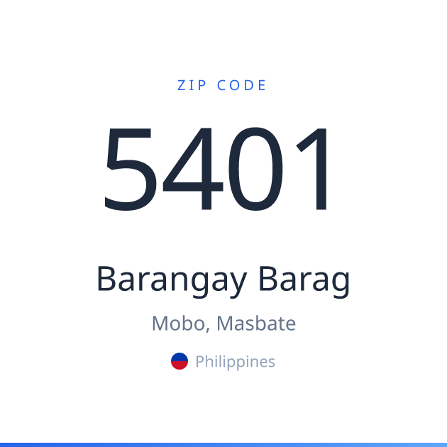 Shareable ZIP code 5401 card for Barangay Barag, light theme
