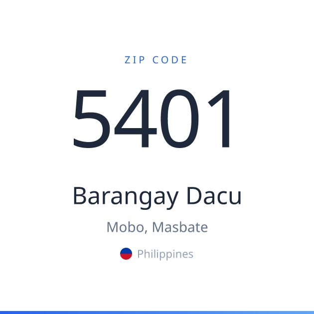 Shareable ZIP code 5401 card for Barangay Dacu, light theme