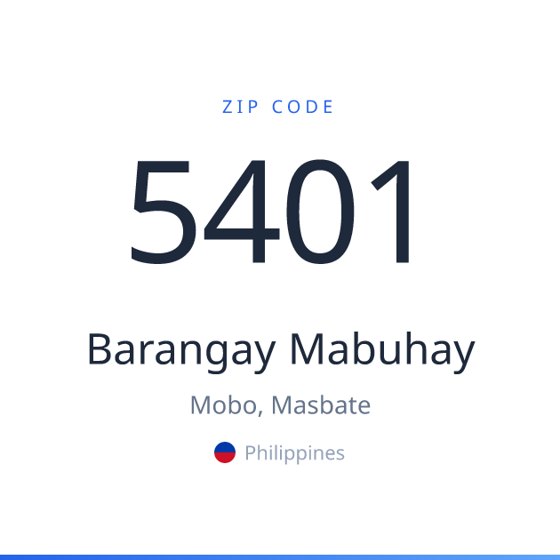 Shareable ZIP code 5401 card for Barangay Mabuhay, light theme