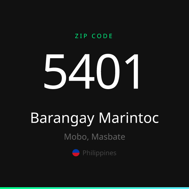 Shareable ZIP code 5401 card for Barangay Marintoc, dark theme